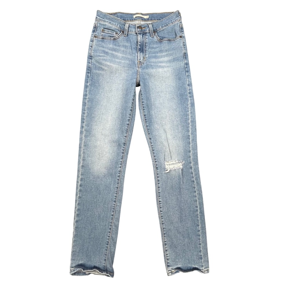 Levi Blue 724 High Rise Straight Distressed Jeans Women 29